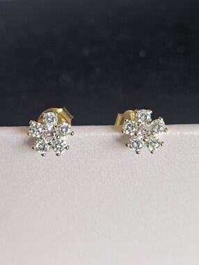 Gold Plated 925 Sterling Silver CZ Flower Cluster Push Back Stud Earrings